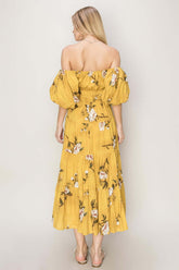 Mustard Floral Puff Sleeve Tiered Dress - Chic Elegance, Dresses, $ 55.00, A Moment Of Now™